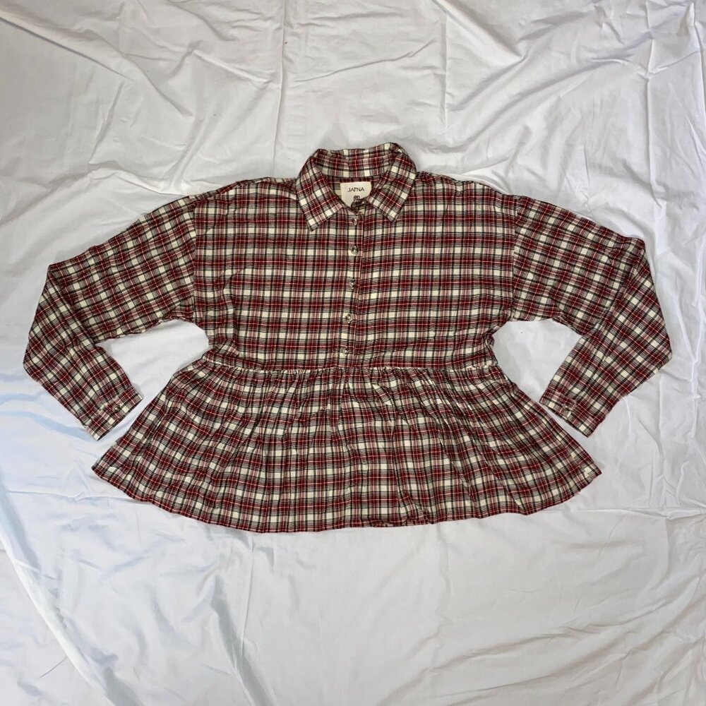Red and White Women's Plaid Blouse with Tags - Japna